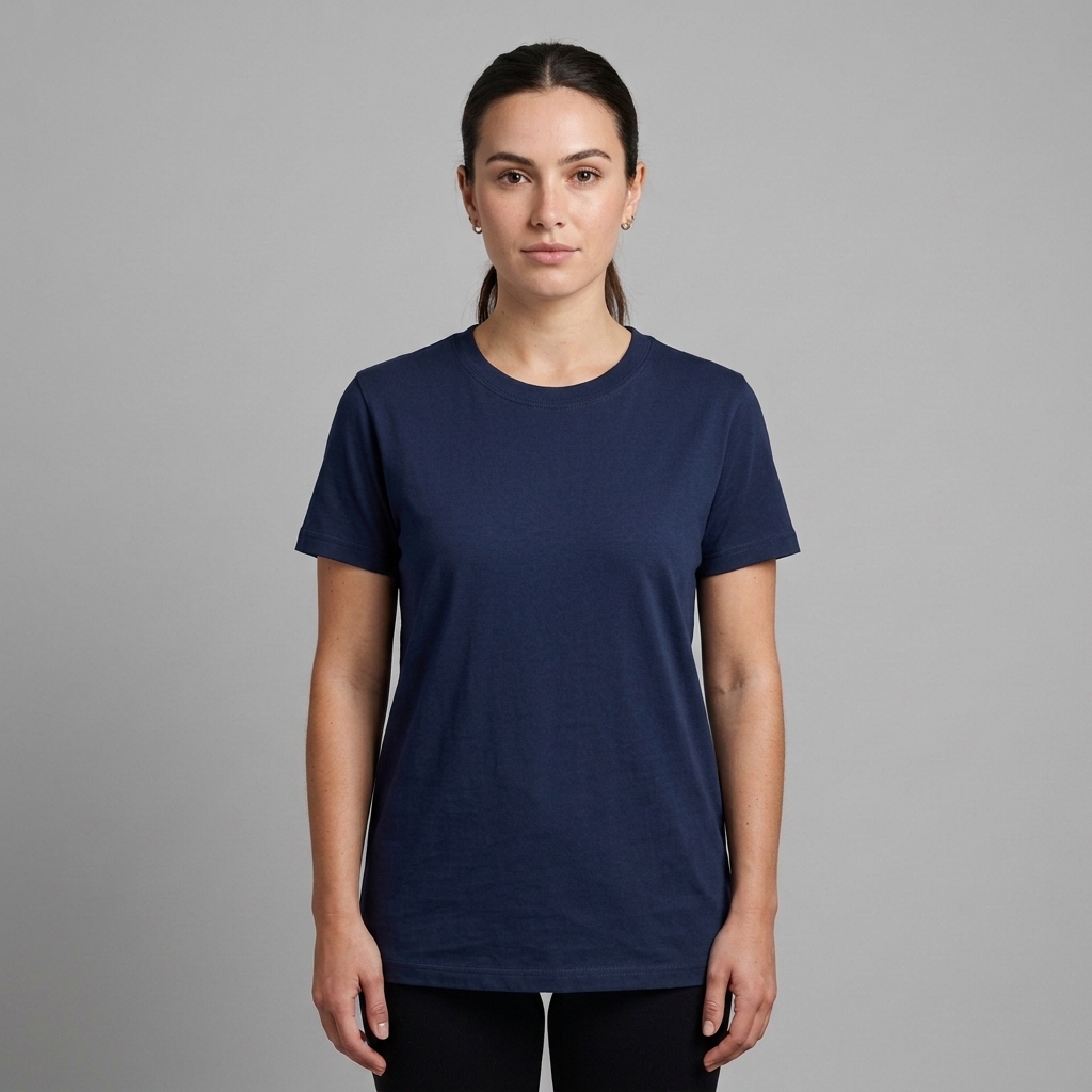 AI-generated preview of a wearer in a navy crewneck